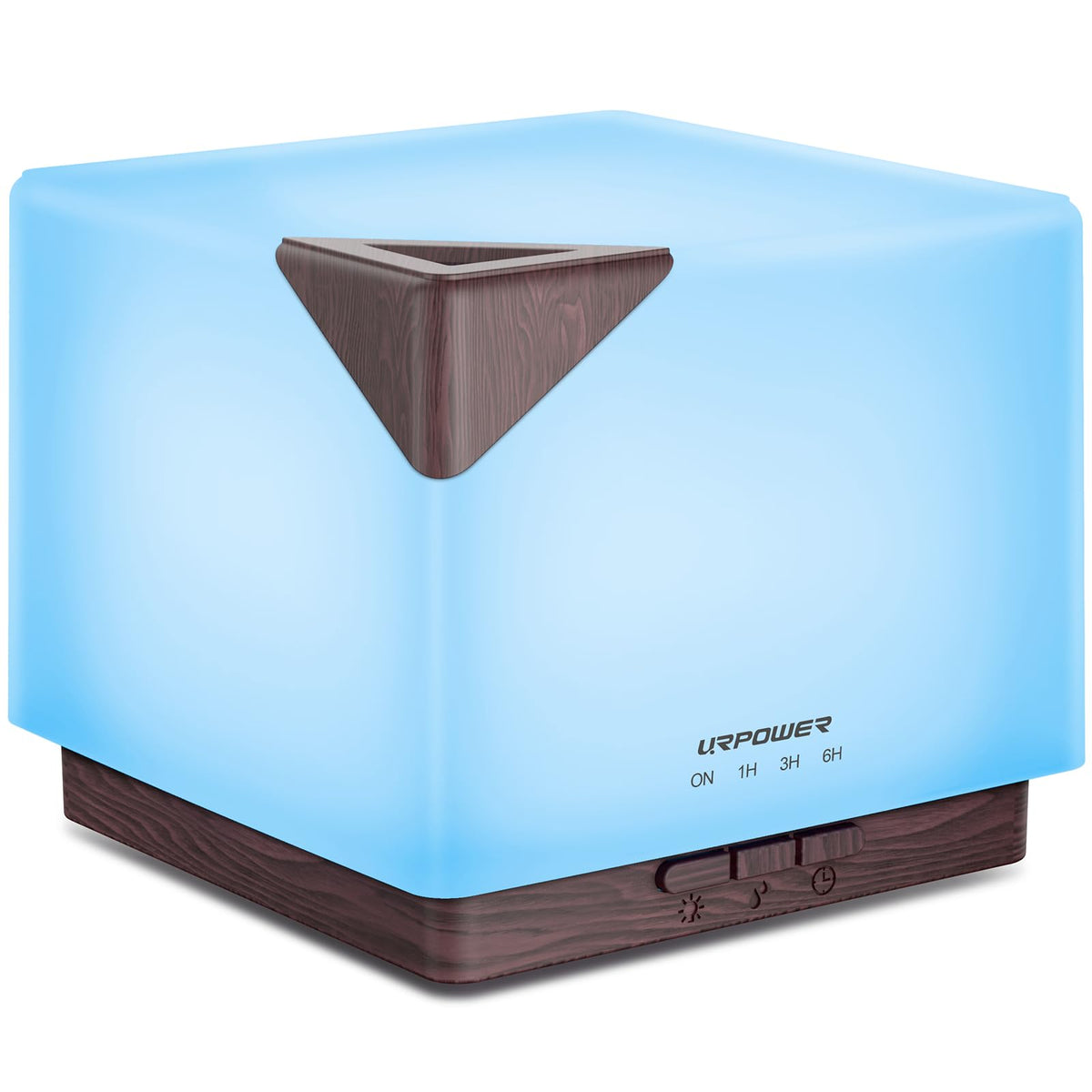 URPOWER diffuser with woodgrain housing creates a calming, stylish room ambiance.