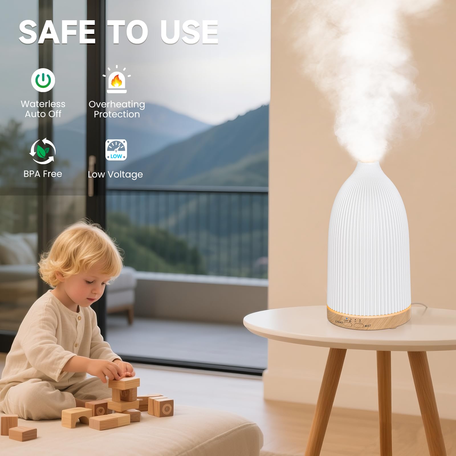 URPOWER diffuser featuring 7-color LEDs for customizable mood lighting.