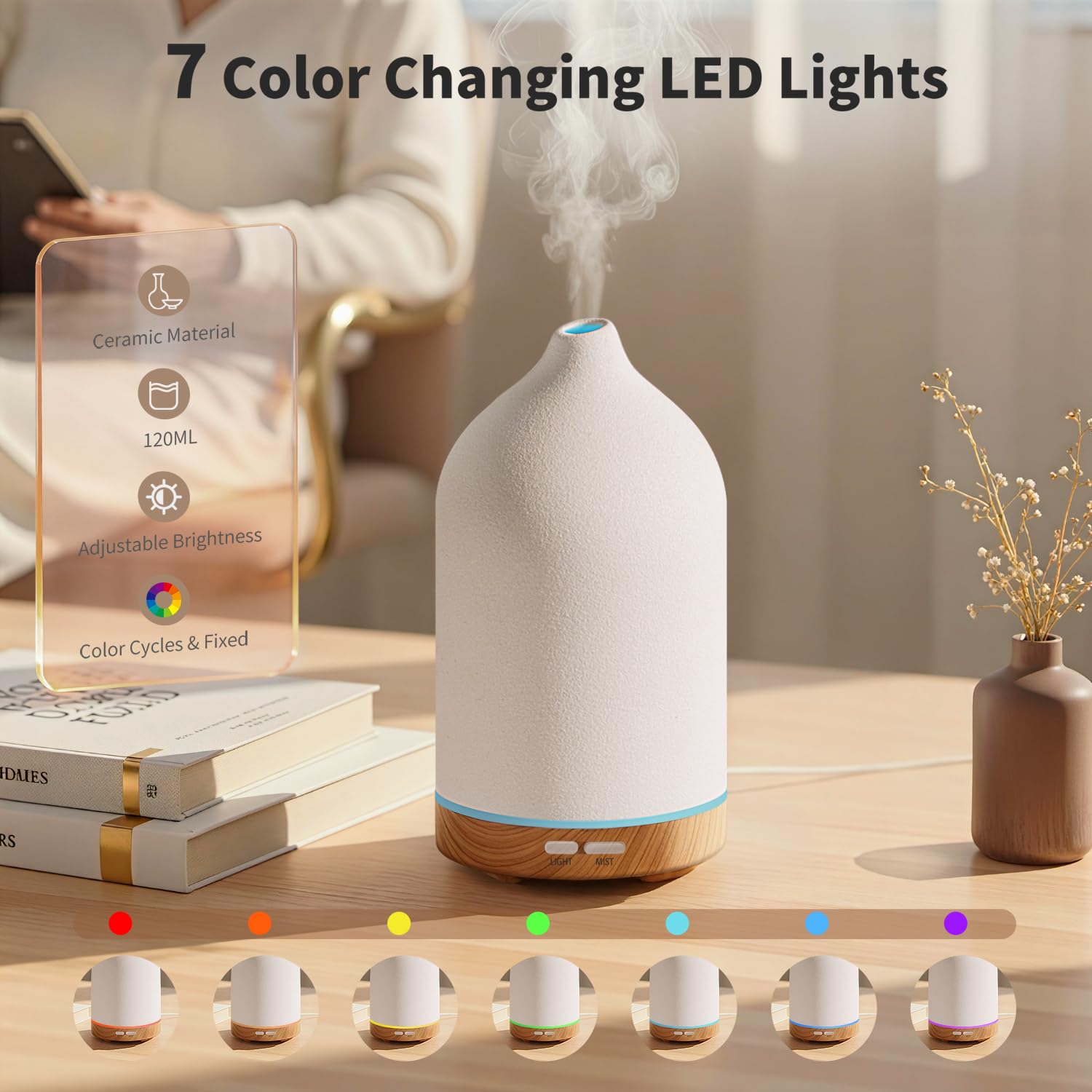URPOWER diffuser with 7-color LED creates ambient mood lighting