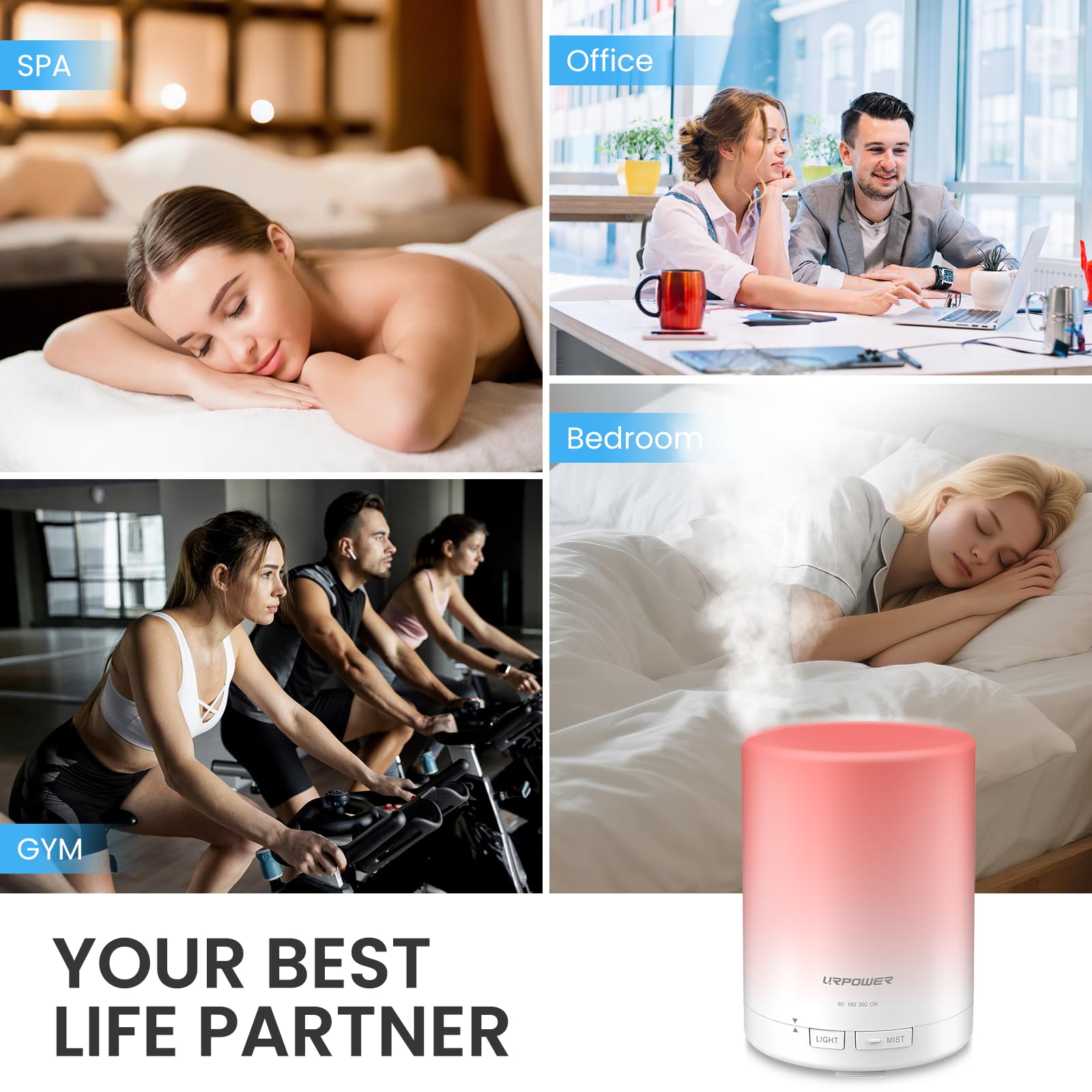 URPOWER diffuser ideal for yoga, bedroom, and office setups