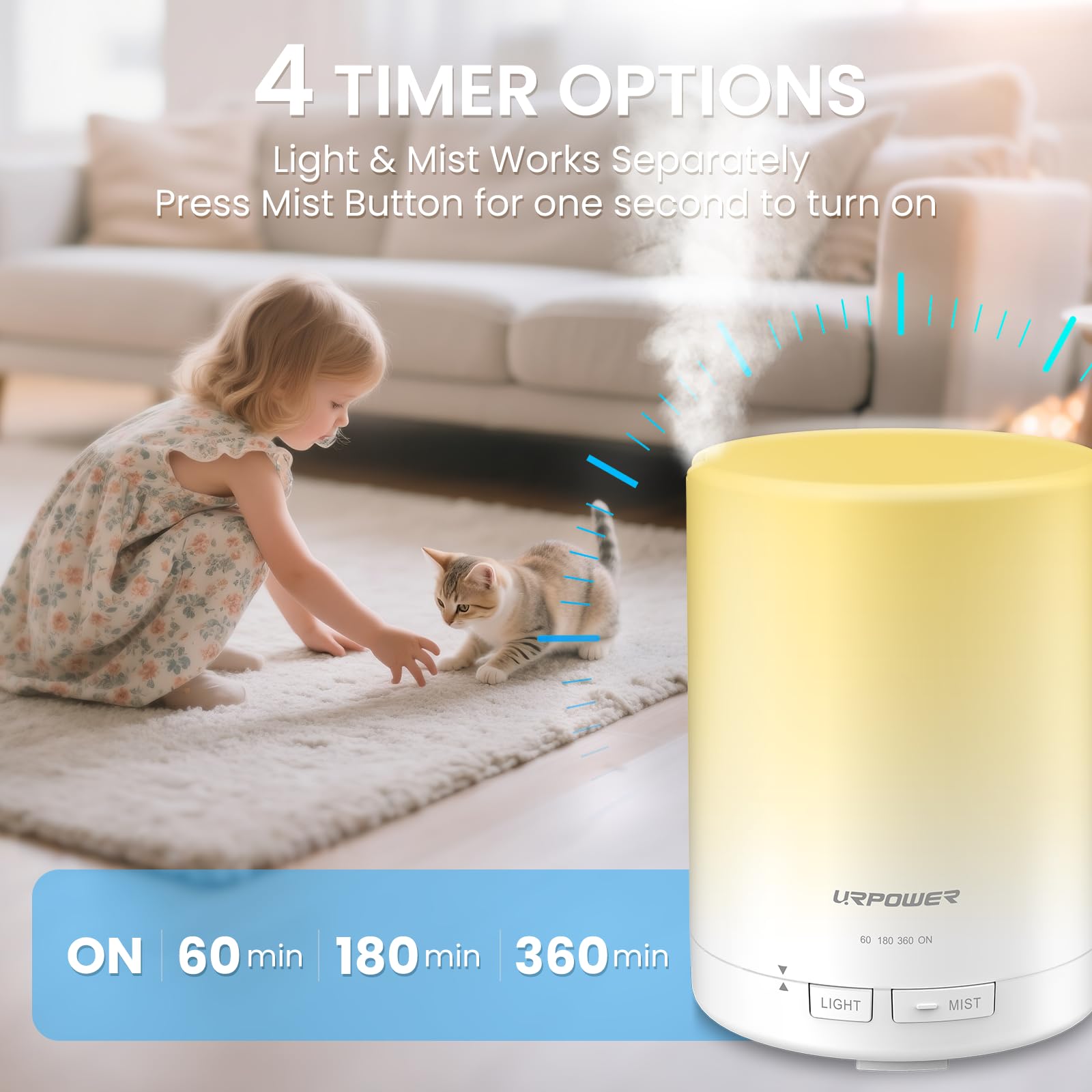 URPOWER ultrasonic diffuser operates quietly for relaxation