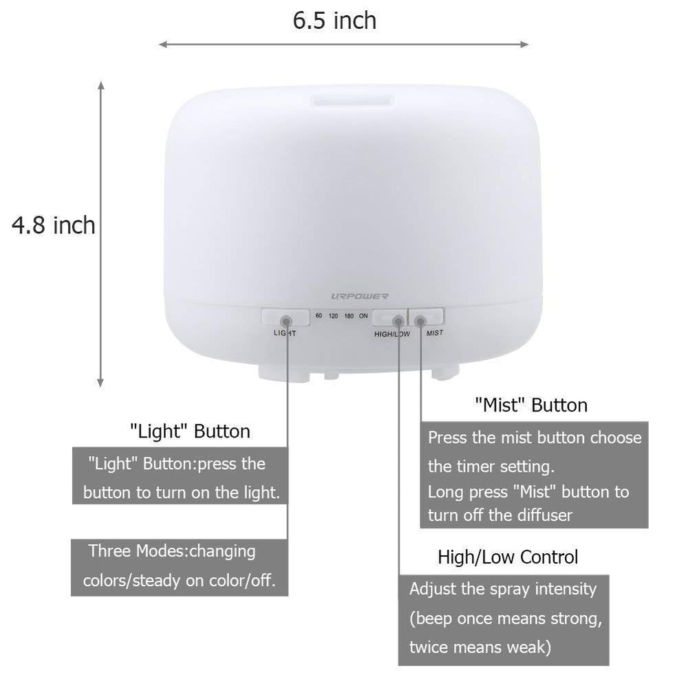 URPOWER diffuser with visible mist output for spa-like ambiance.
