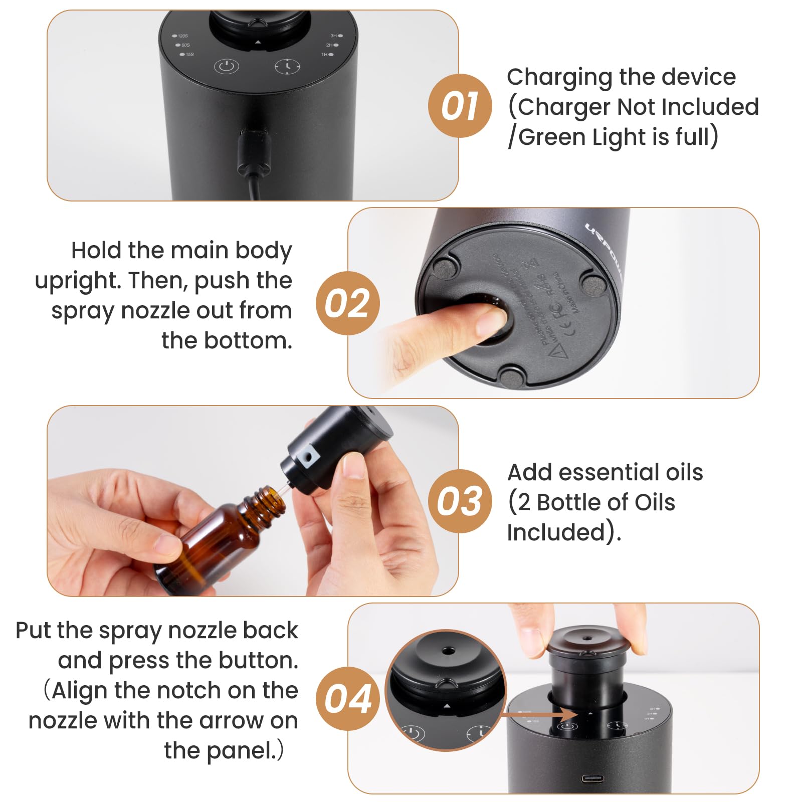 URPOWER diffuser offers three mist modes for various spaces.