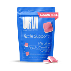 URVI Brain Gummies with strawberry flavor in a bottle for focused daily use