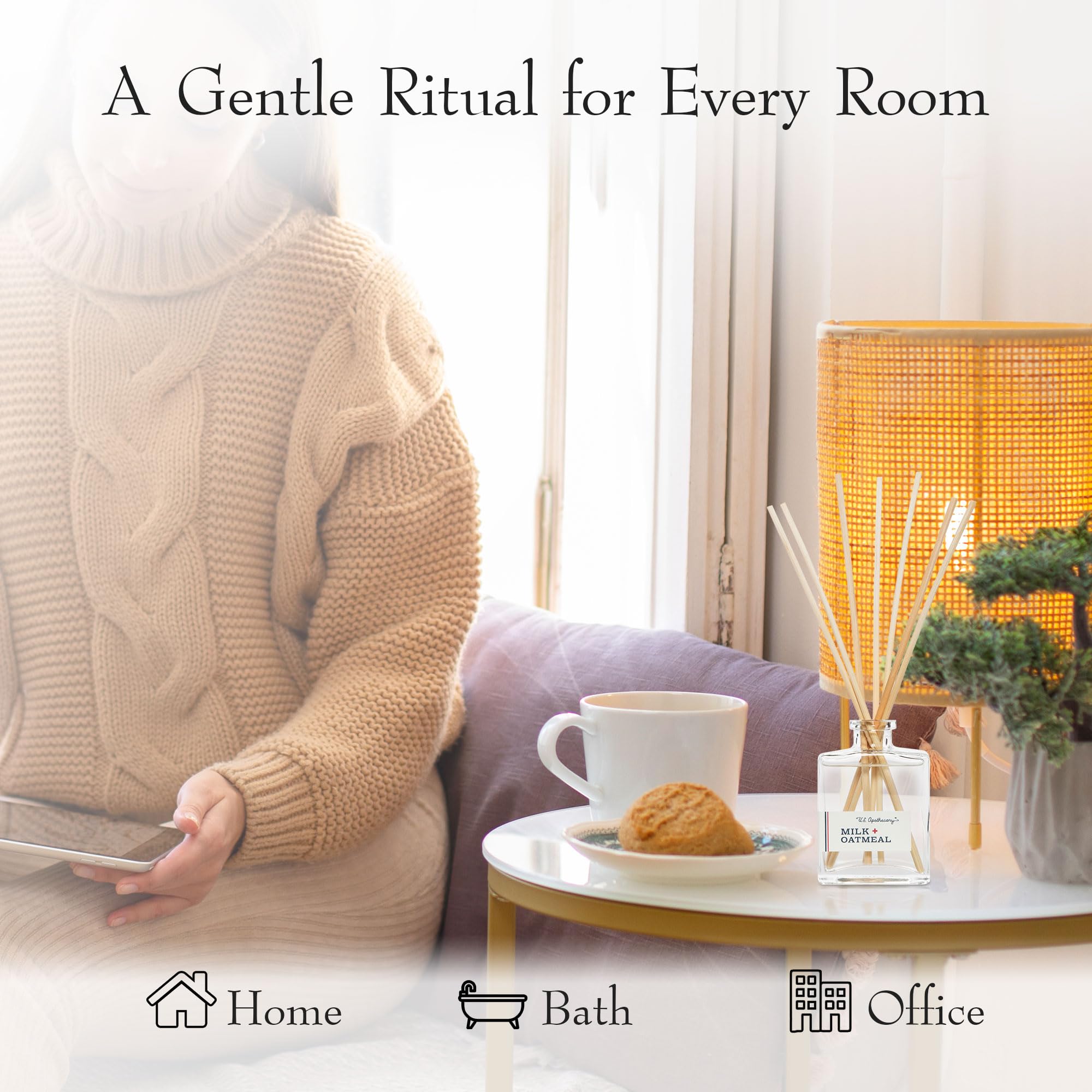 US Apothecary Milk and Oatmeal diffuser in living room ambience for unisex space