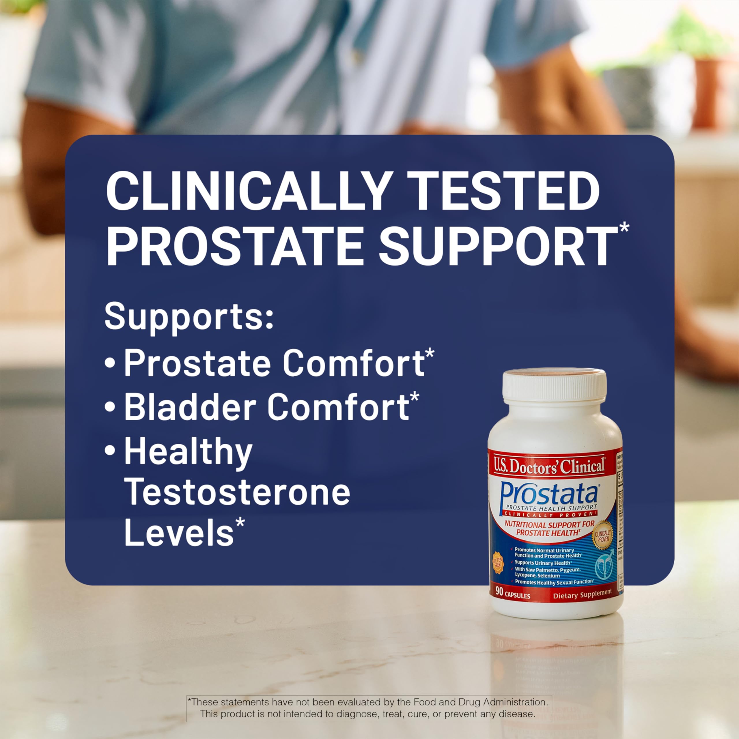 U.S. Doctors' Clinical Prostata bottle back lists ingredients and USA manufacturing
