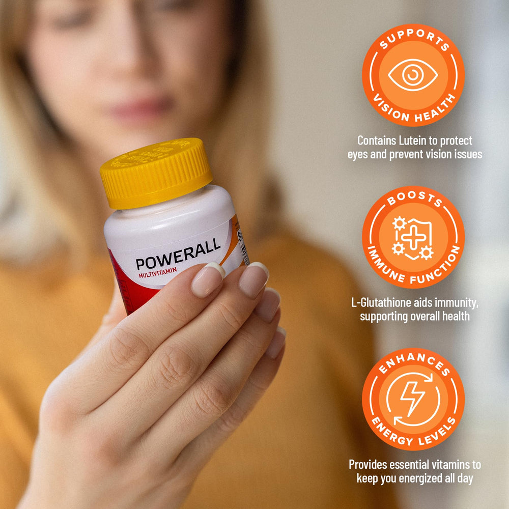 POWERALL bottle dosing scene suggests easy 30-day daily regimen