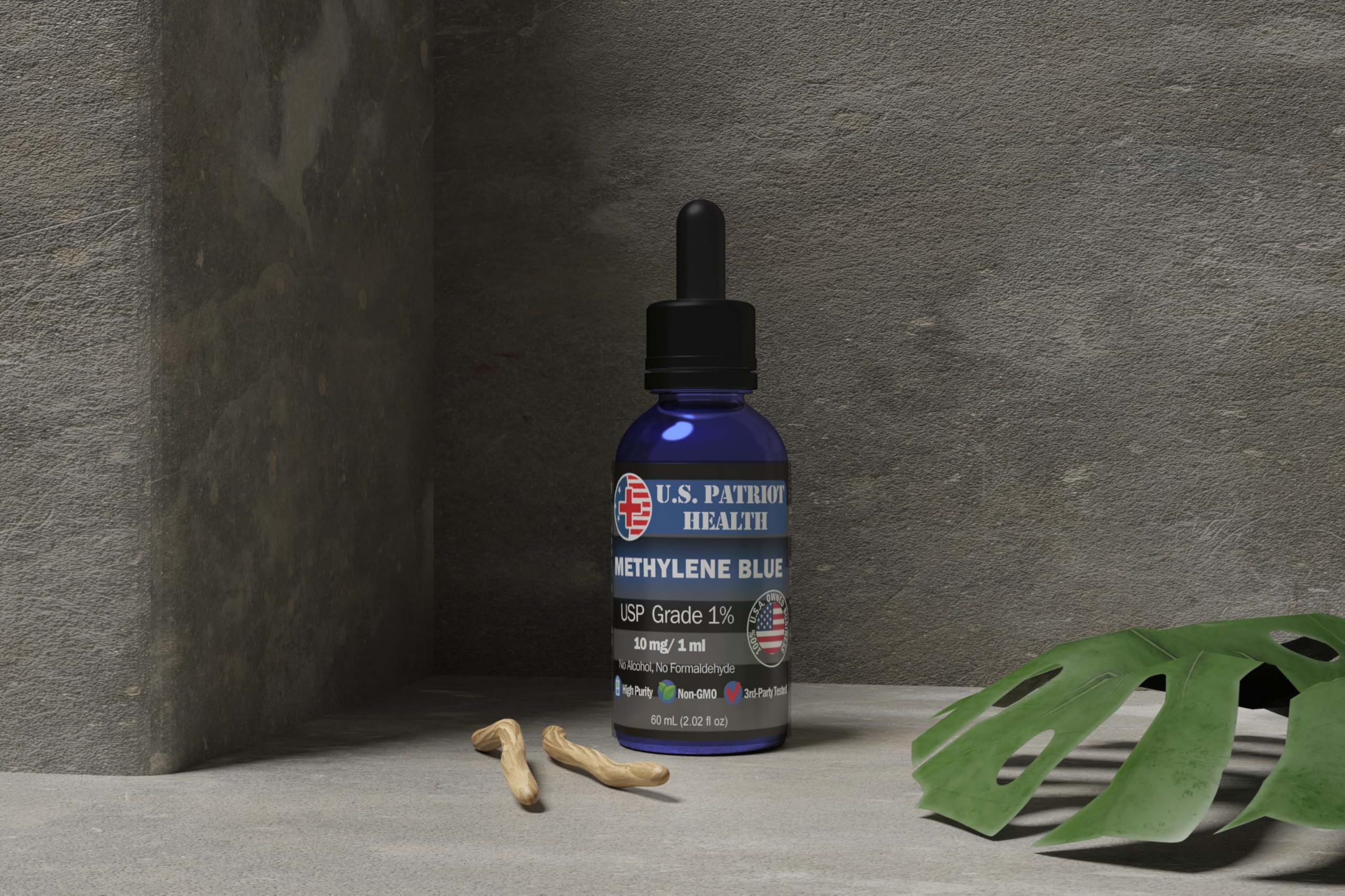 Label shows USP 1% purity for high-quality Methylene Blue