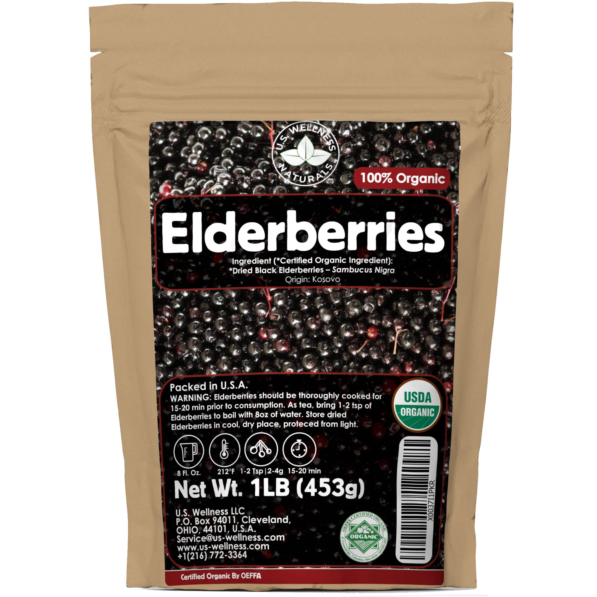 US Wellness Naturals elderberries 1lb bulk bag for syrups and jams