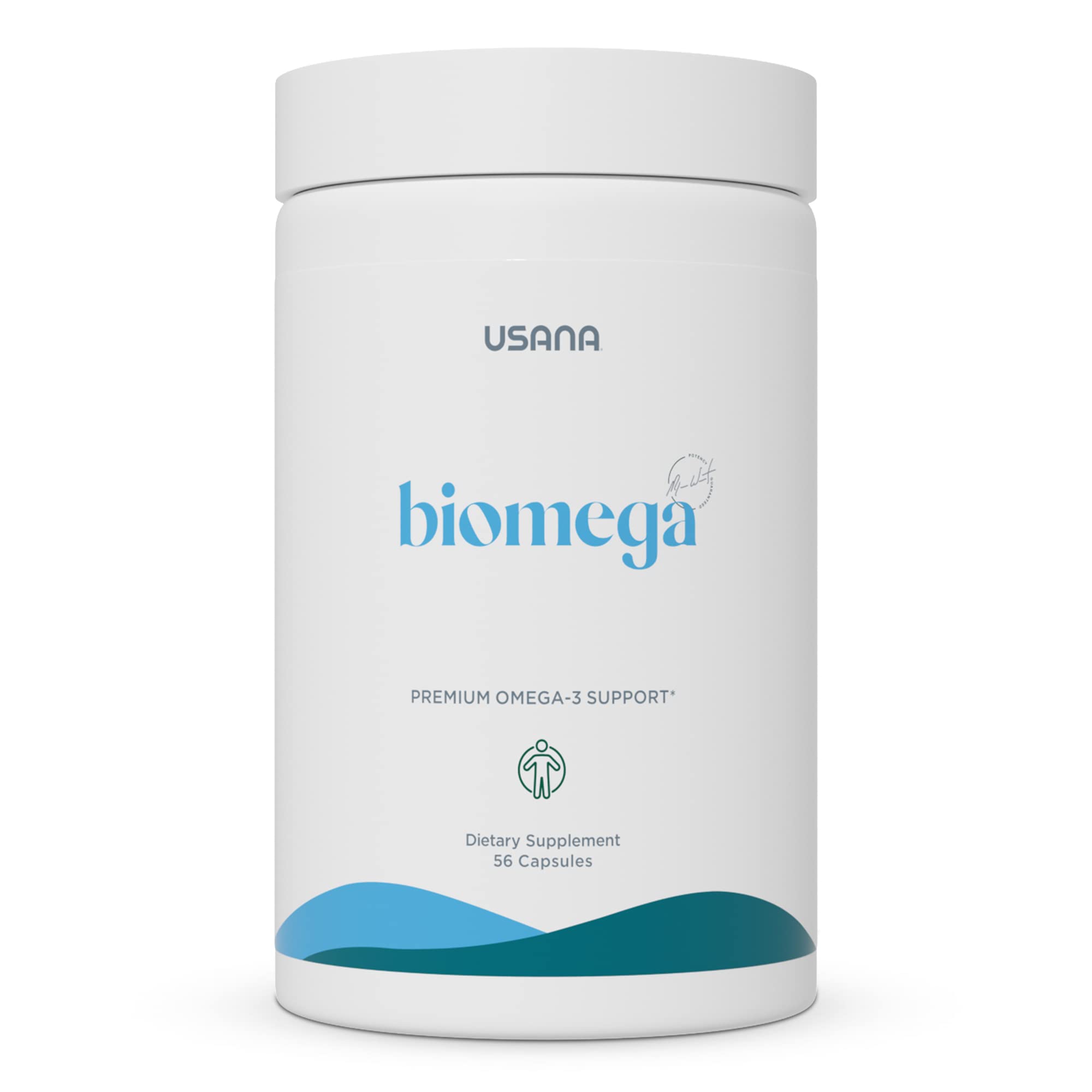USANA BiOmega bottle cap close-up with softgel capsules for daily omega-3 intake.
