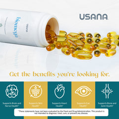 USANA BiOmega bottle on shelf in clean, bright setting.