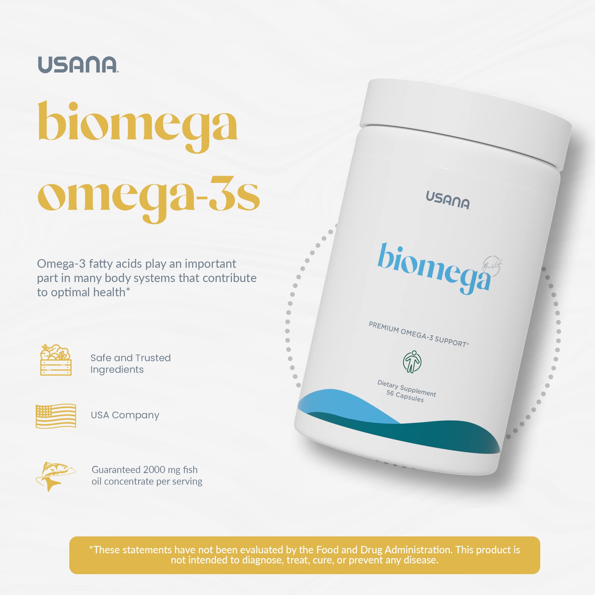 USANA BiOmega capsules in packaging ready for everyday nutrition.