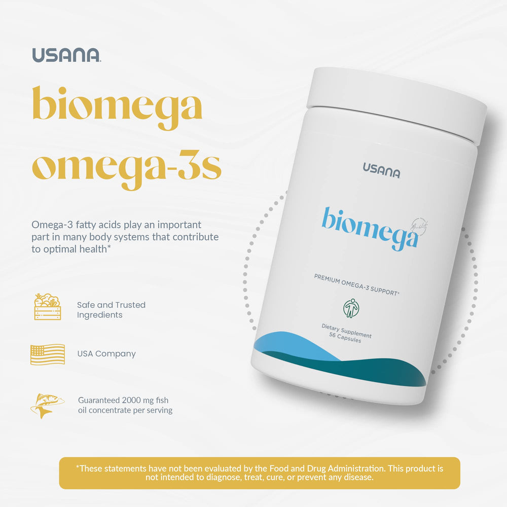 USANA BiOmega capsules in packaging ready for everyday nutrition.