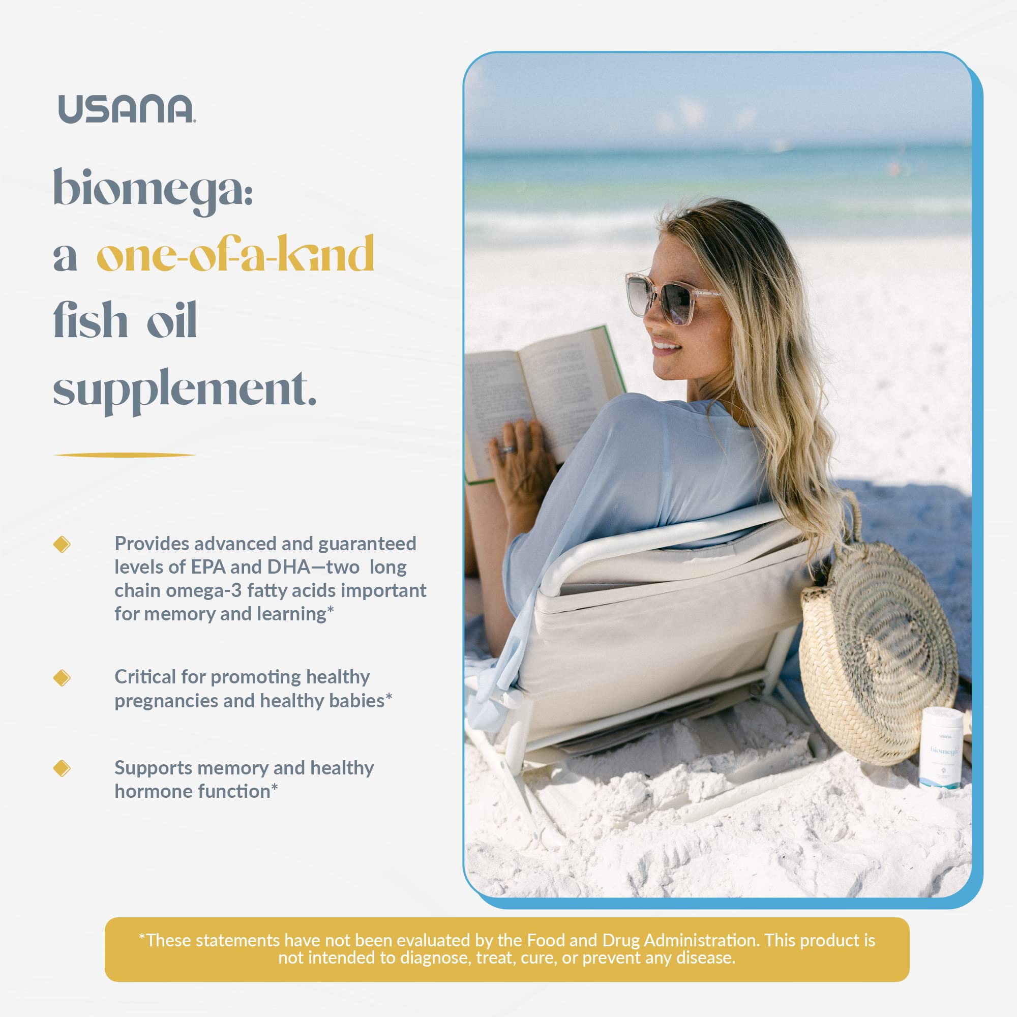 USANA BiOmega label detail emphasizes quality to support daily wellness.