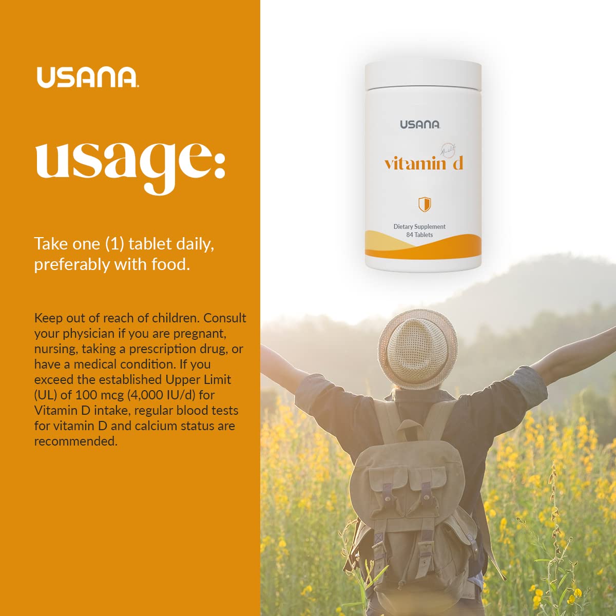 Top view of USANA Vitamin D bottle for easy use.