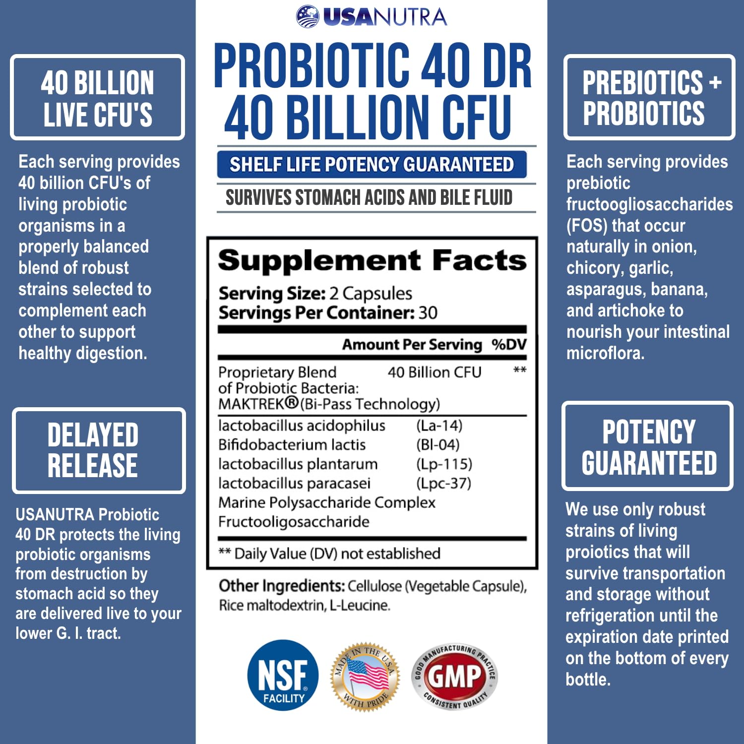USANUTRA Probiotics box packaging highlights US-made formulation