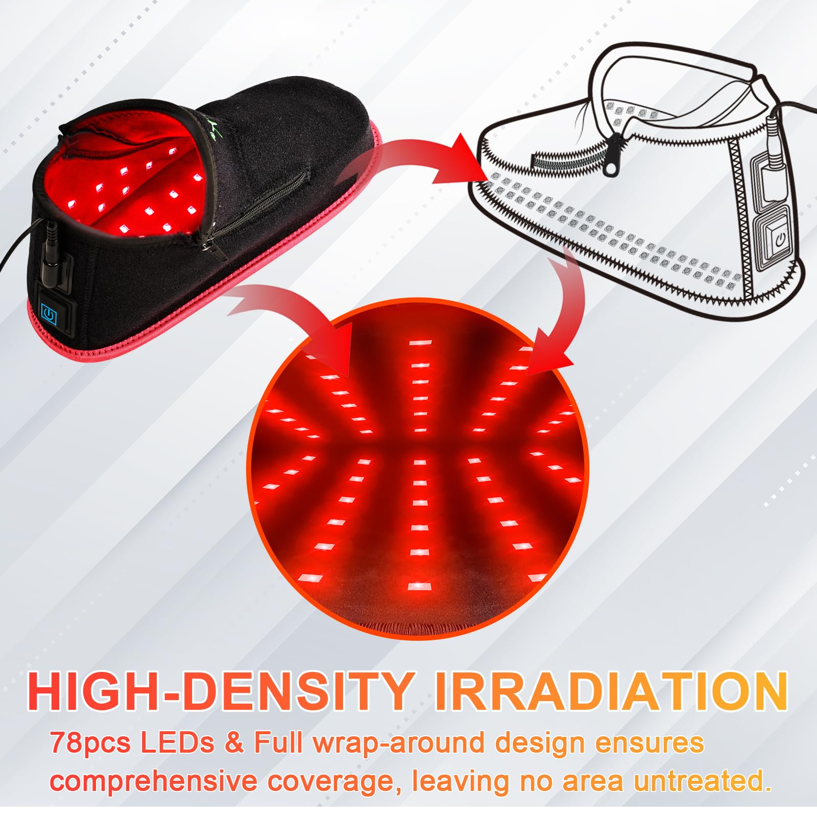UTK red light shoe double-zipper design enables easy wear.