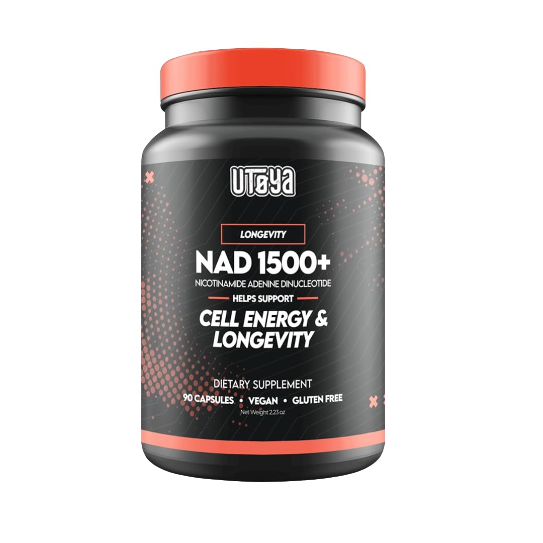 UTOYA NAD 1500+ bottle front showing branding for daily energy support.