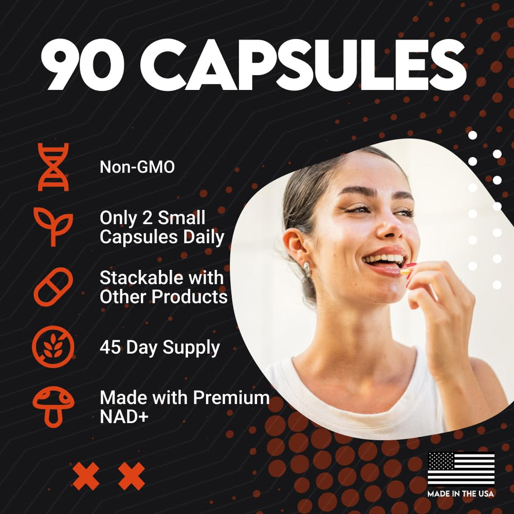 Capsules in hand illustrate convenient daily dosage of UTOYA NAD 1500+.