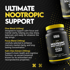 UTOYA capsules close-up highlighting vegan ingredients for cognitive support