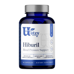 Utzy Naturals Hiburil bottle front view showing vegetarian capsules for daily support.