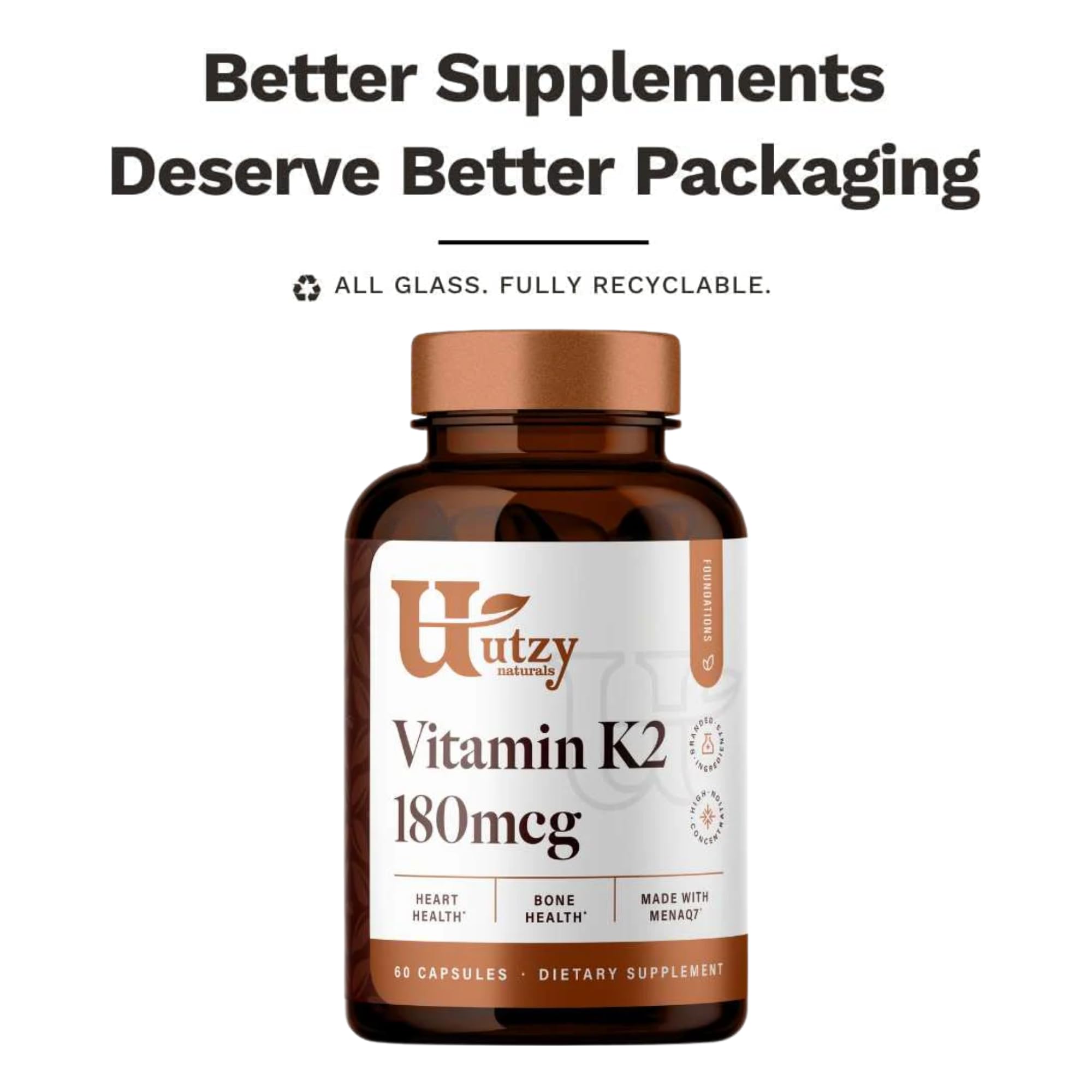 Utzy Naturals Vitamin K2 capsules being taken with water