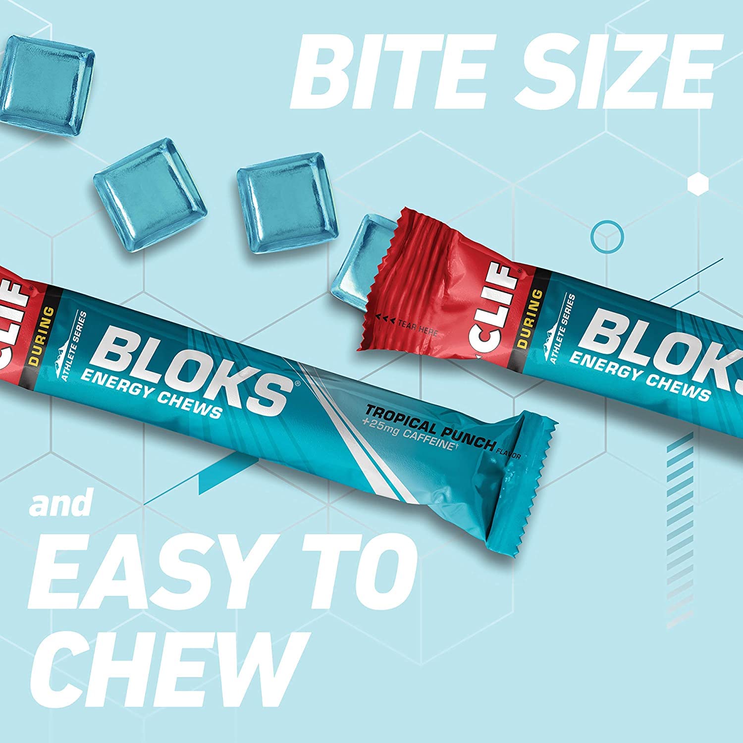 CLIF BLOKS Tropical Punch chews in use during running or cycling