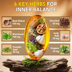 UXENPHXF close-up of wormwood and black walnut ingredients promotes gut balance.