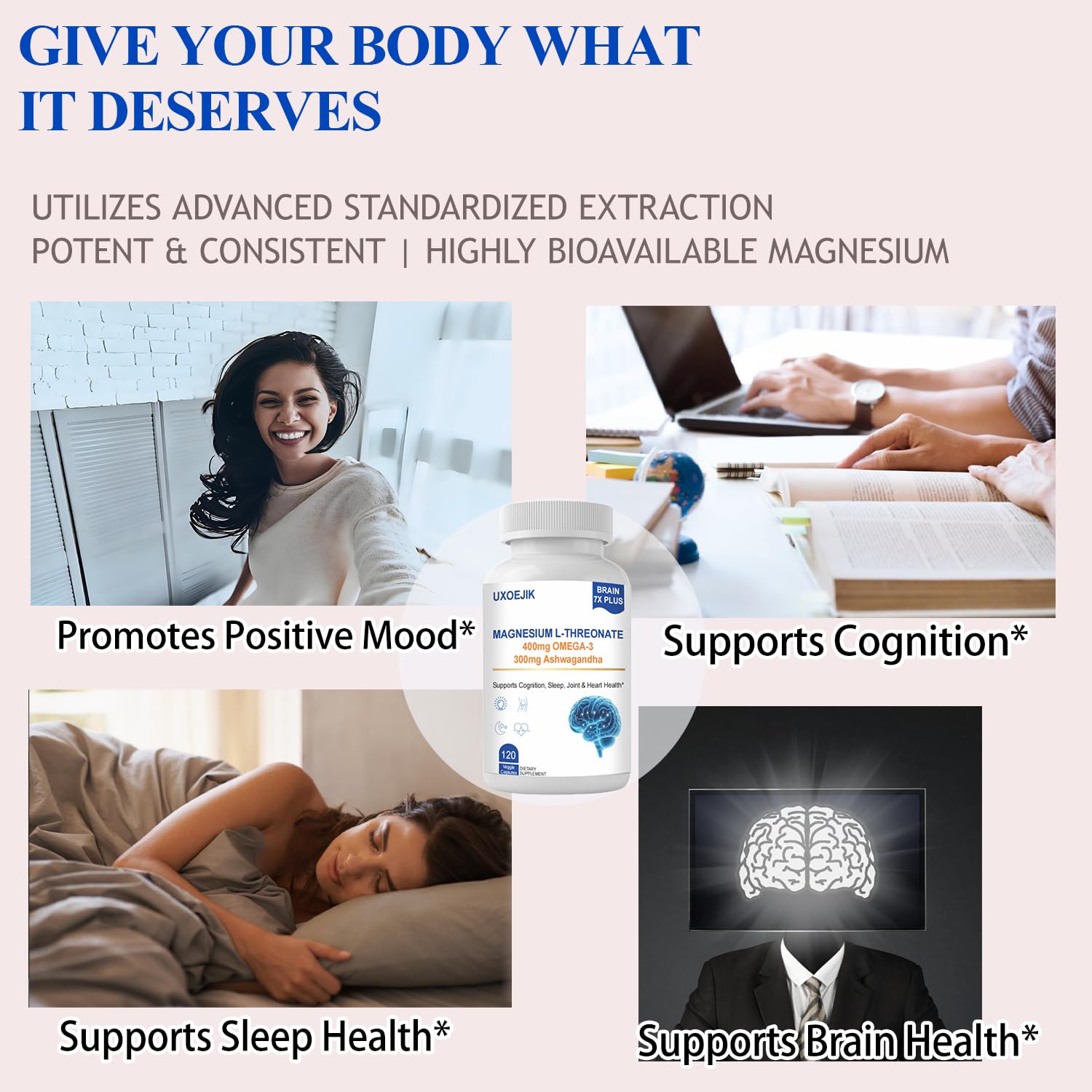 UXOEJIK Ashwagandha promotes calmer nights and stress relief.