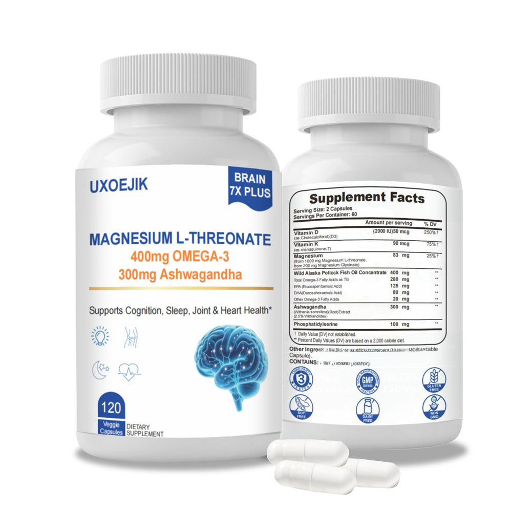 UXOEJIK Magnesium L-Threonate bottle with 2000mg formula for cognitive support.