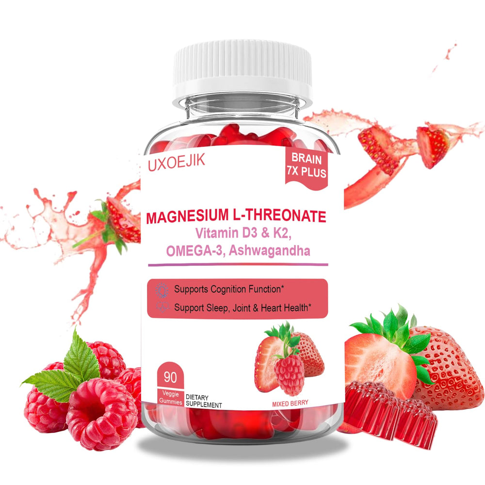 UXOEJIK Magnesium L-Threonate Gummies bottle supports daily brain health.