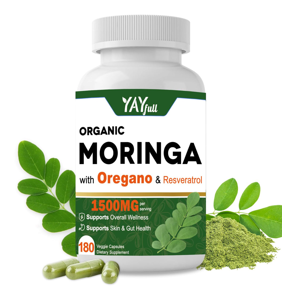 UXOEJIK Moringa capsules hero packshot for daily energy and focus.