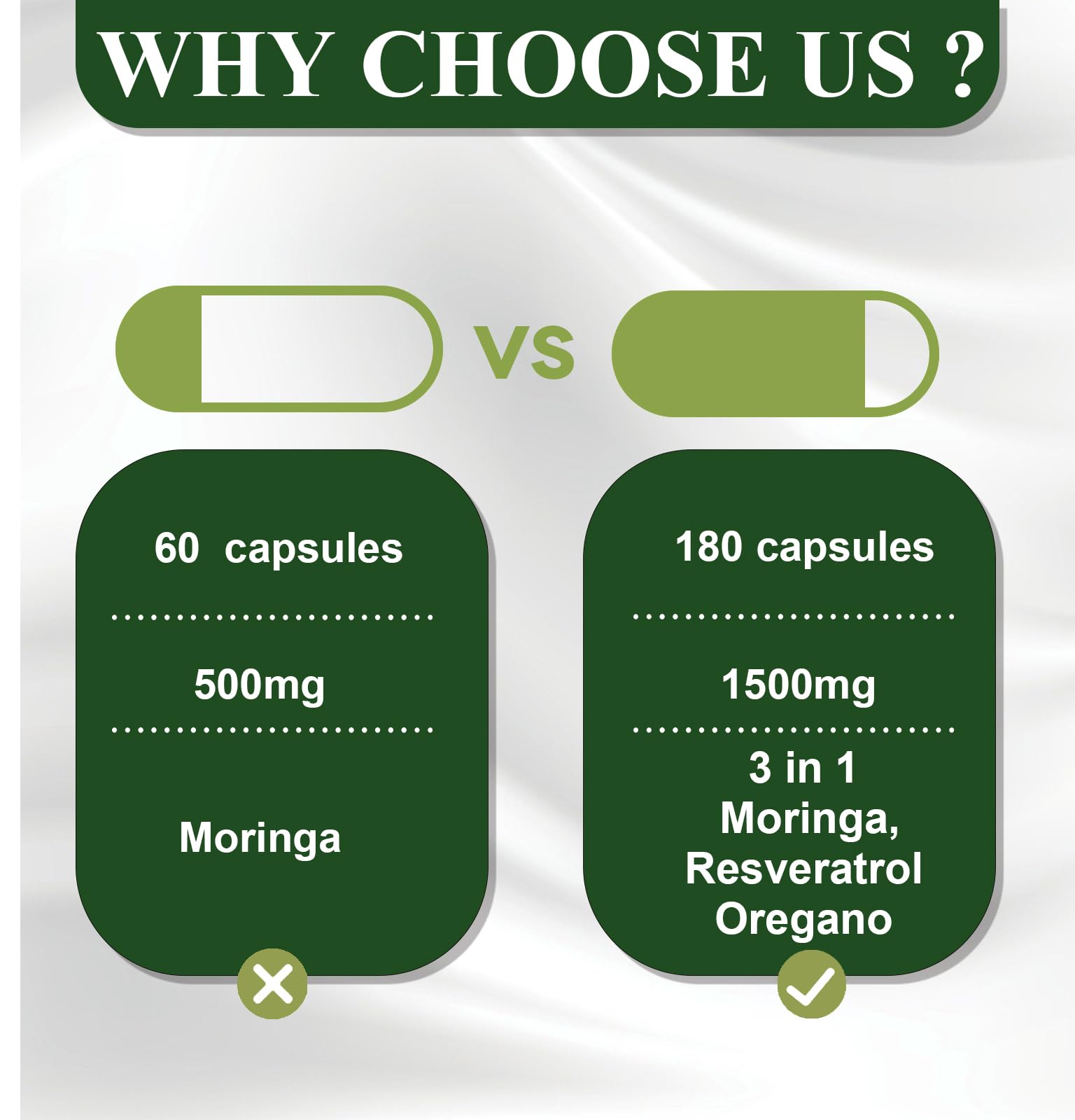 UXOEJIK Moringa with resveratrol and oregano imagery indicating immune support.