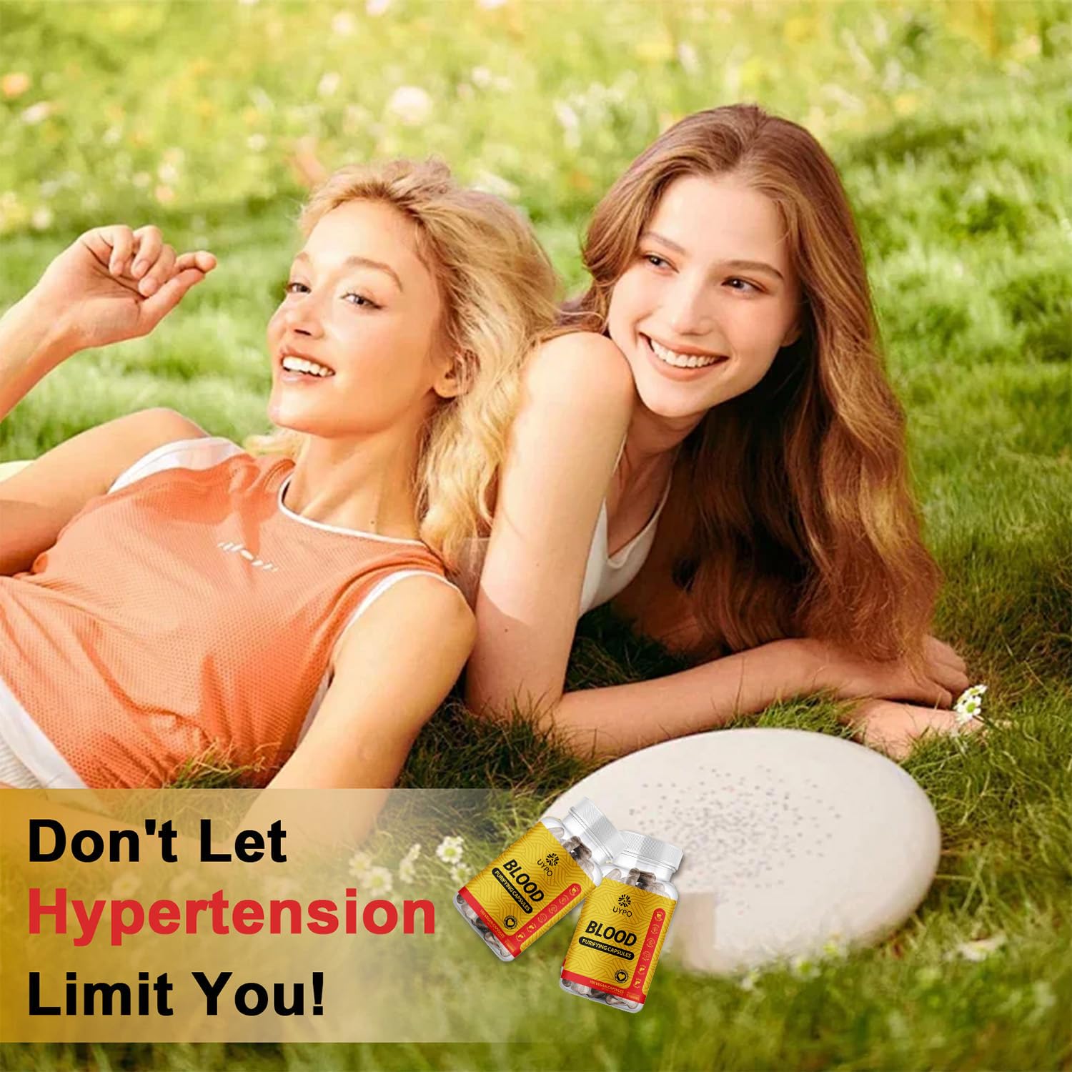 UYPO Blood Purifying Capsules gluten-free icon and packaging details.