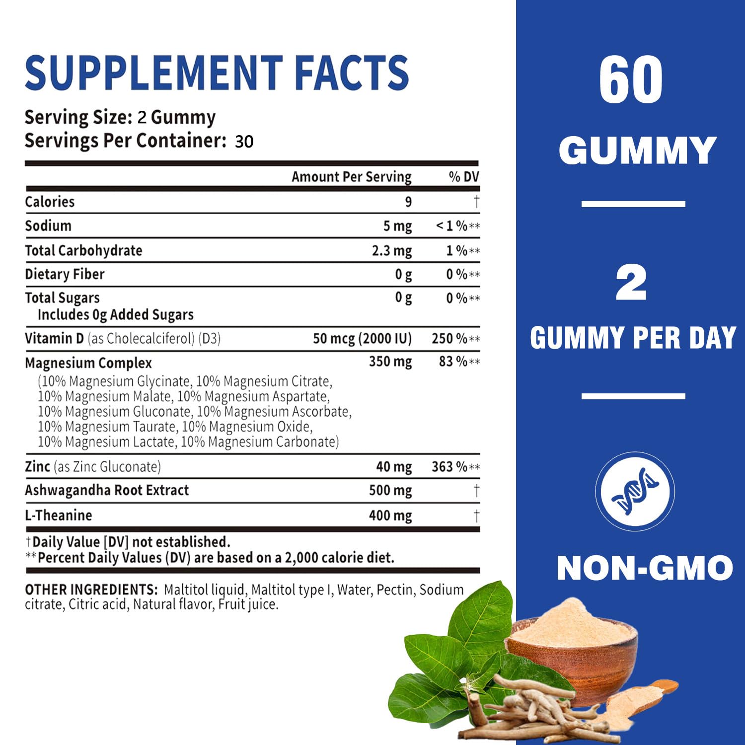 Ingredients label closeup emphasizing vegan ingredients and key minerals.