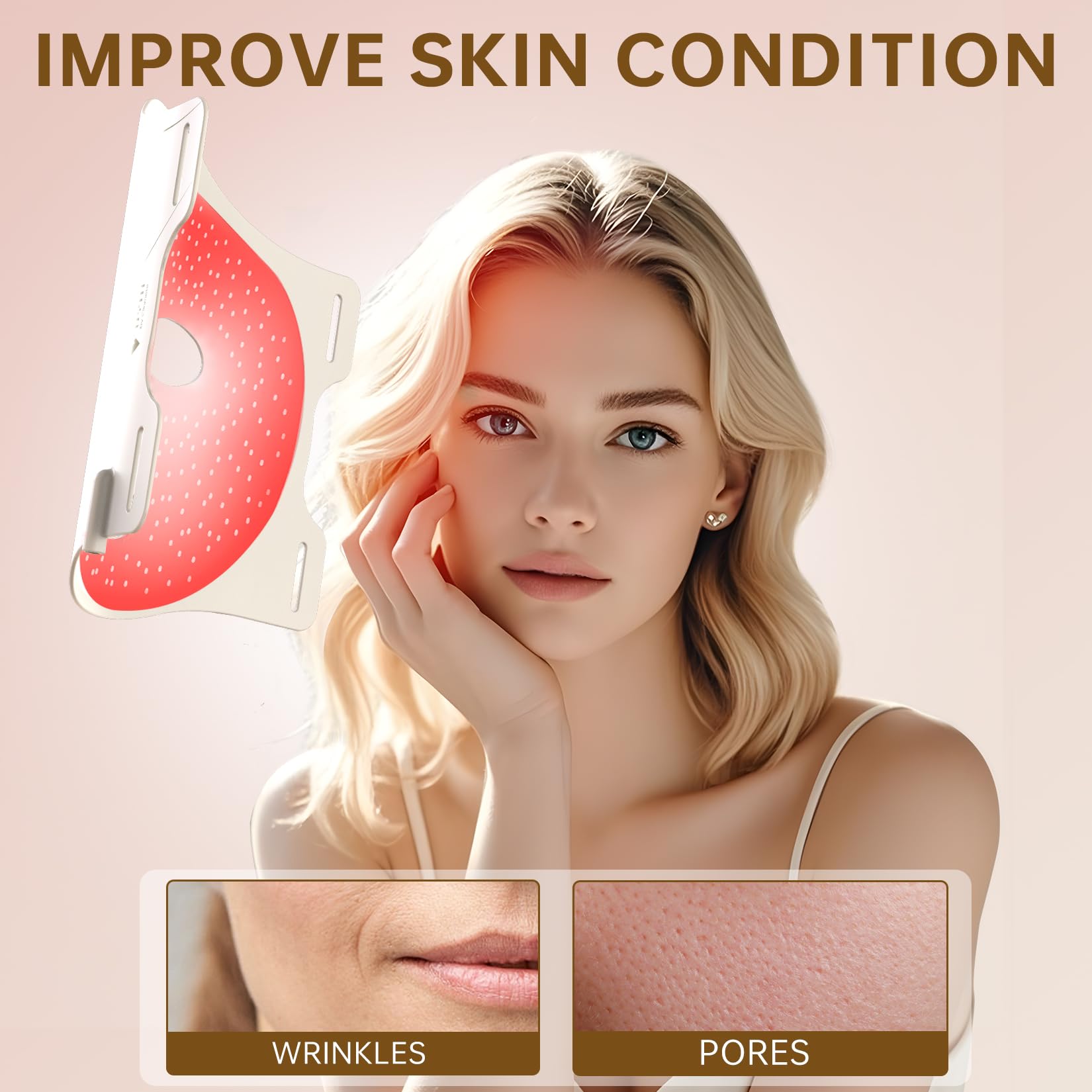 V YM by Clinmate red light mask being worn shows comfortable fit.