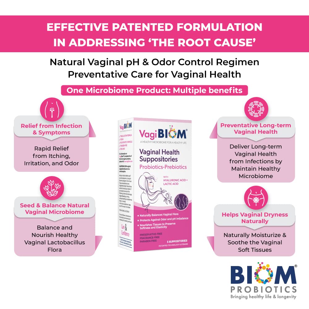 VagiBiom label shows paraben-free and preservative-free formulation for sensitive users.