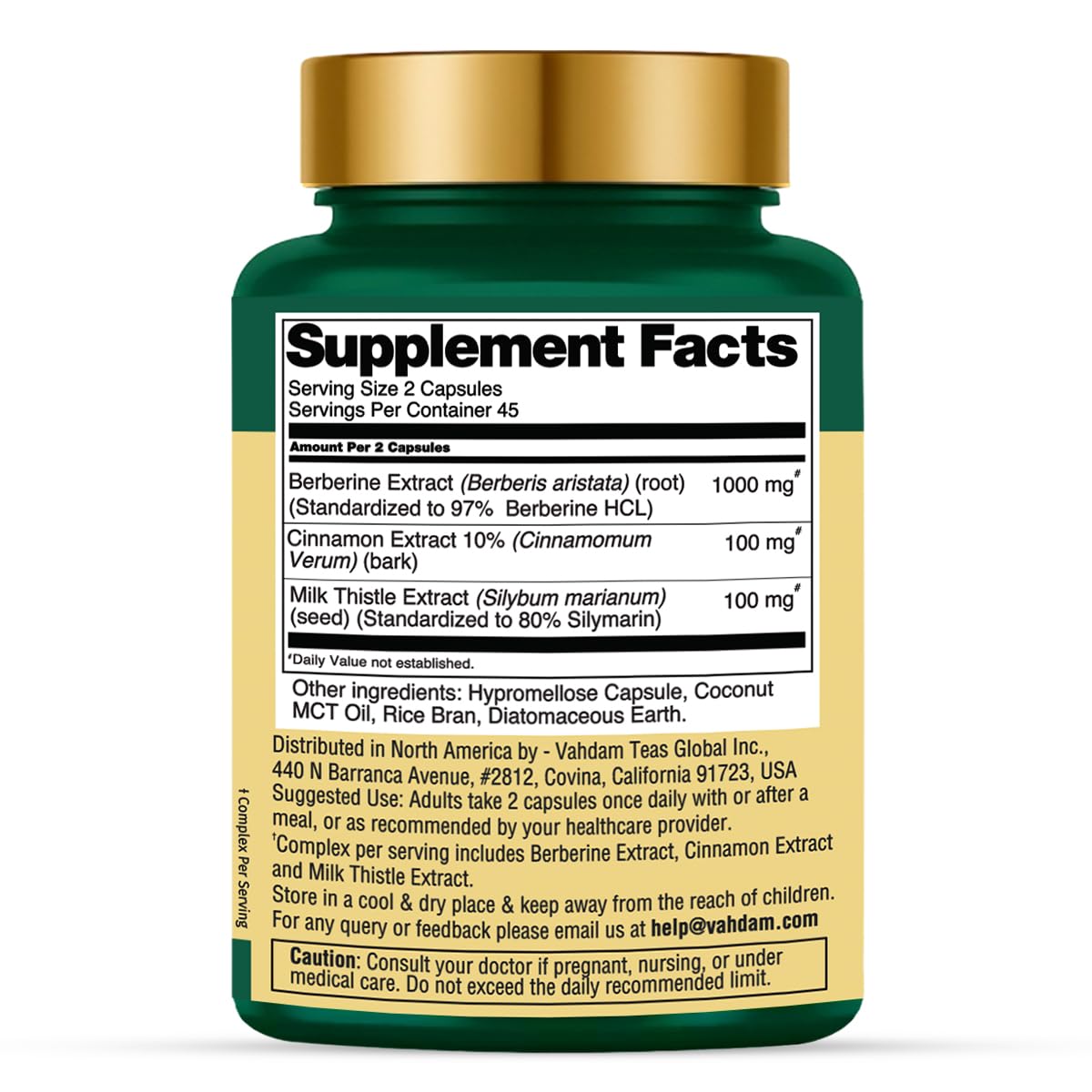 VAHDAM Berberine cinnamon capsules highlighting enhanced formulation