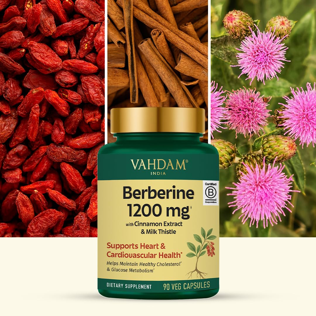 VAHDAM Berberine milk thistle capsules showing herbal blend for wellness