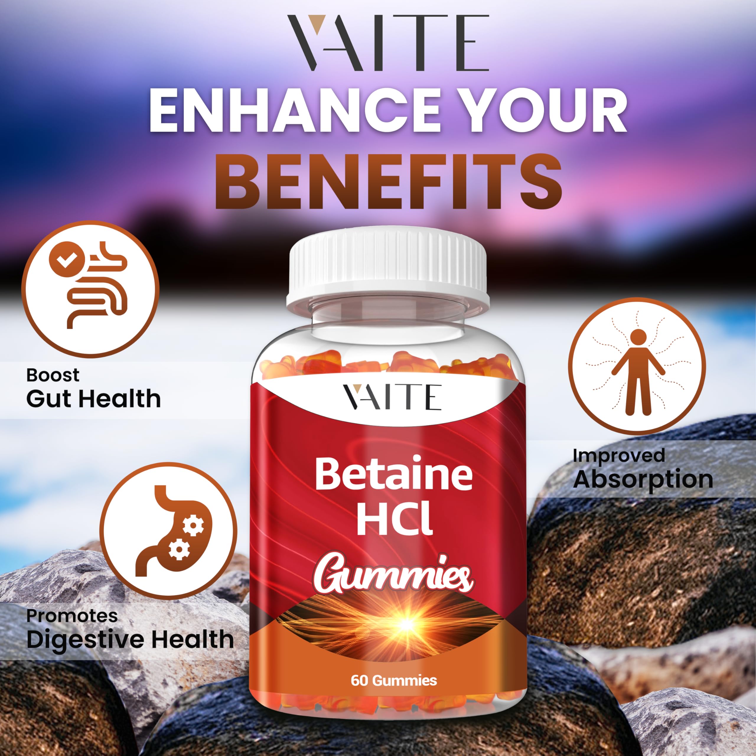 Closeup of VAITE gummy highlighting easy daily digestion.
