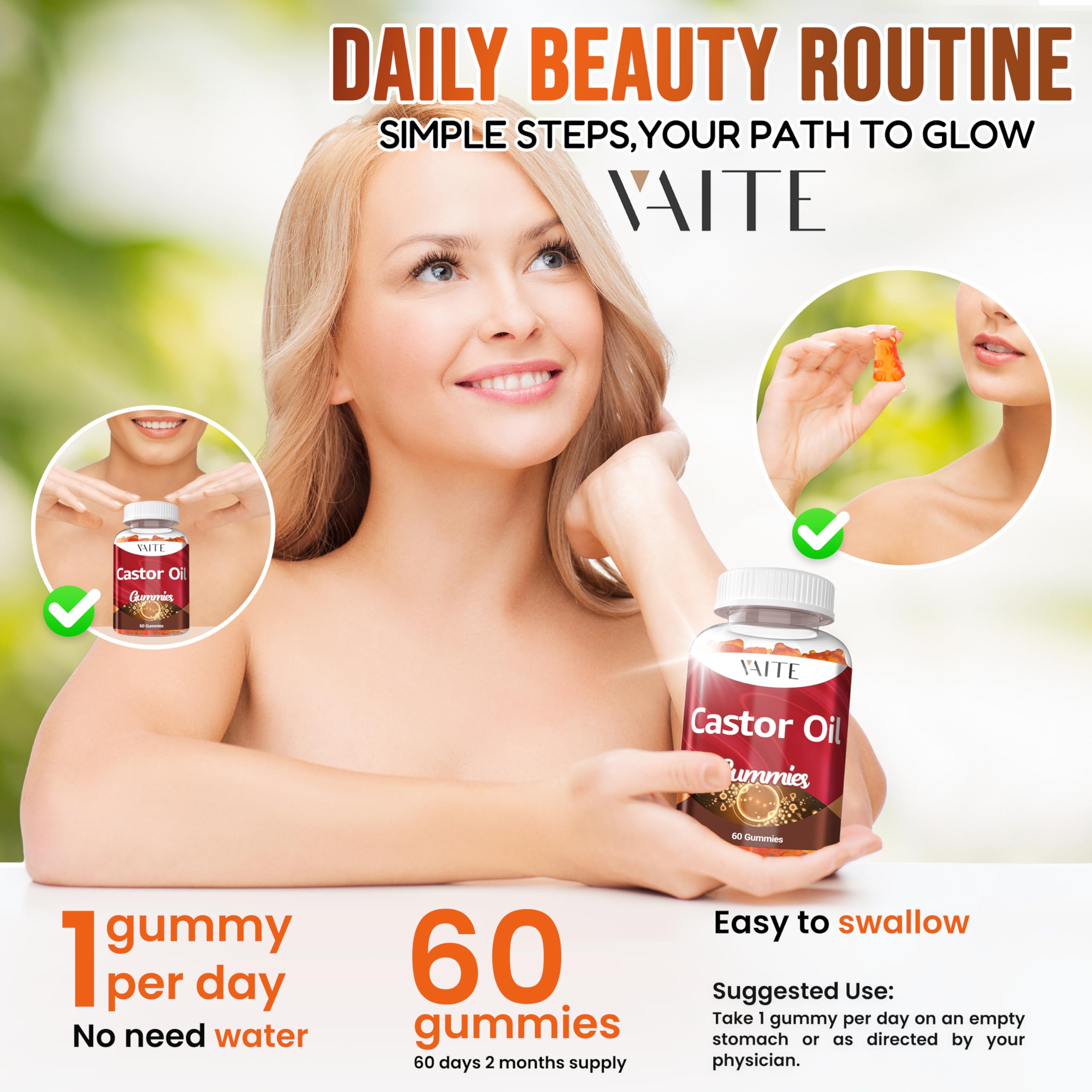 VAITE Castor Oil Gummies free from artificial flavors for clean supplementation
