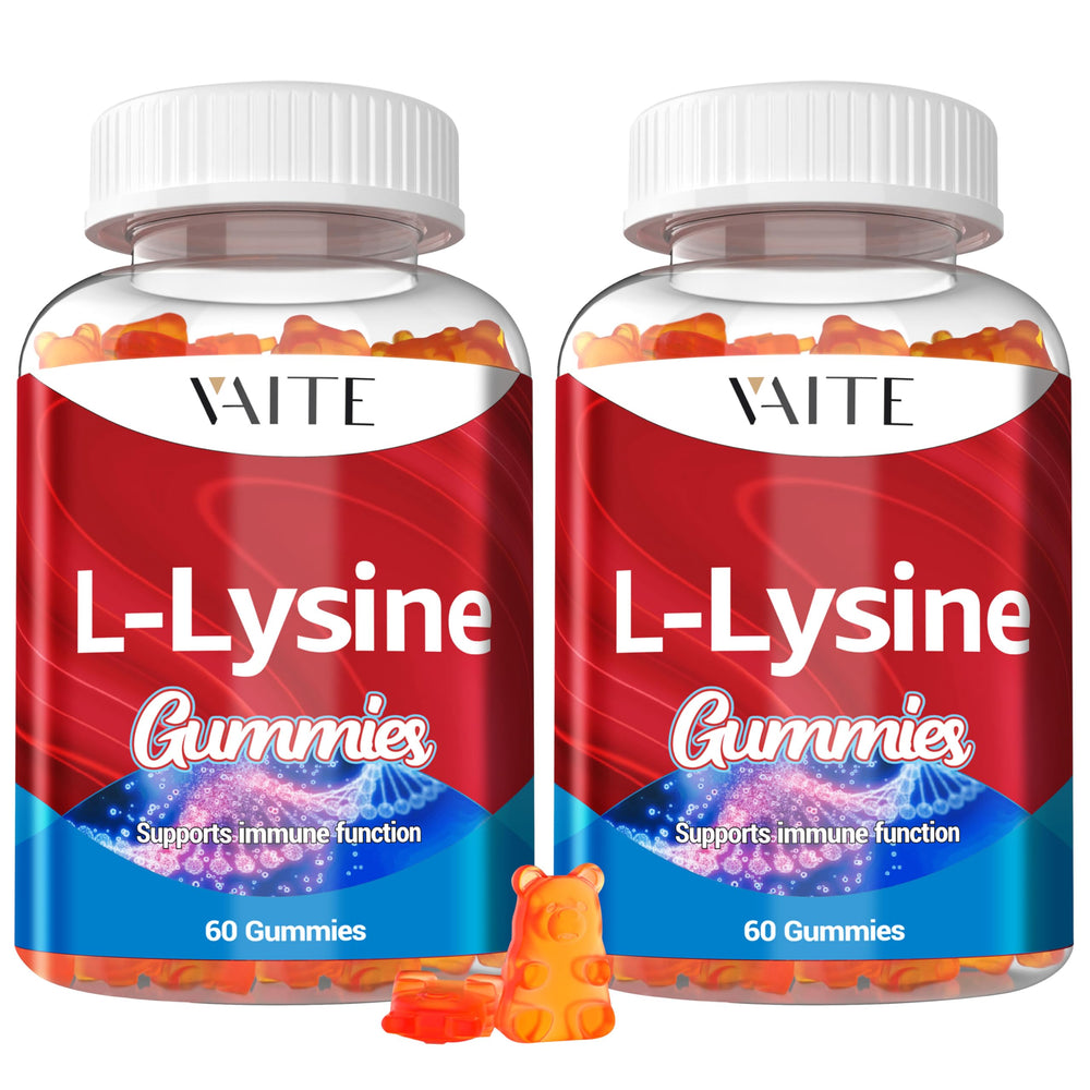 VAITE L-Lysine 1000mg Gummies bottle showing vegan formula for immune health