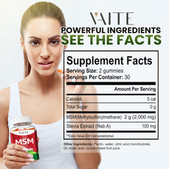VAITE MSM gummies close-up texture emphasizing soft chew and pleasant flavor