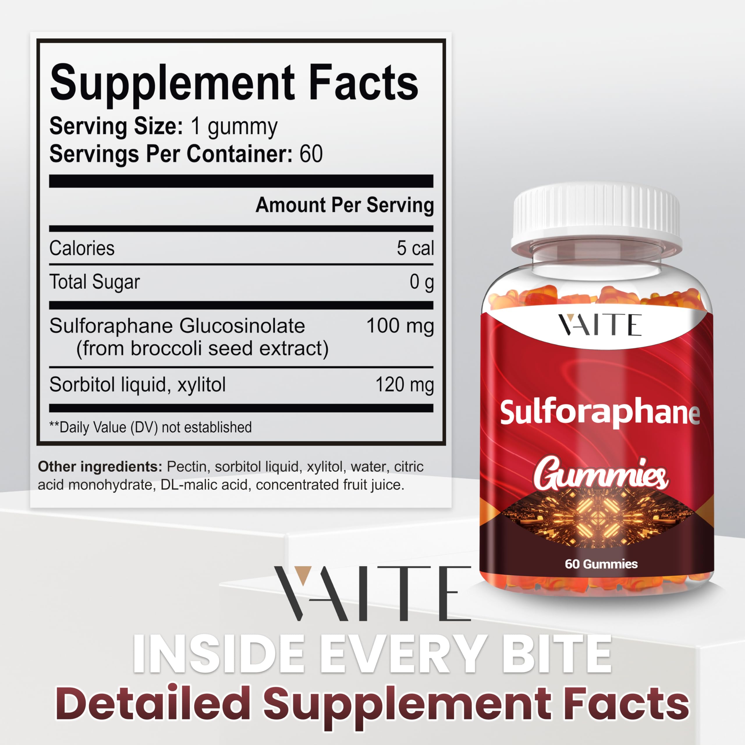VAITE gummies with broccoli seed extract, a natural antioxidant option.