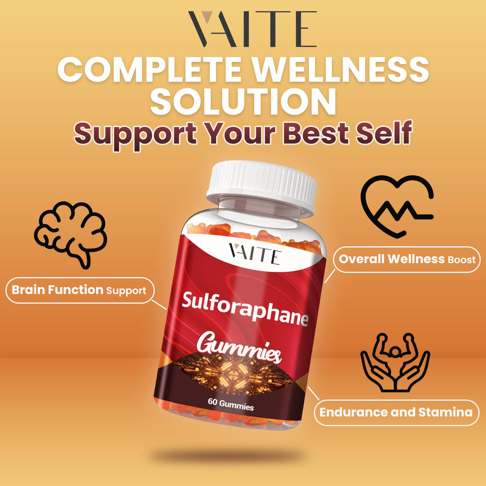 Close-up of VAITE gummies highlighting chewy texture and fruity flavor.