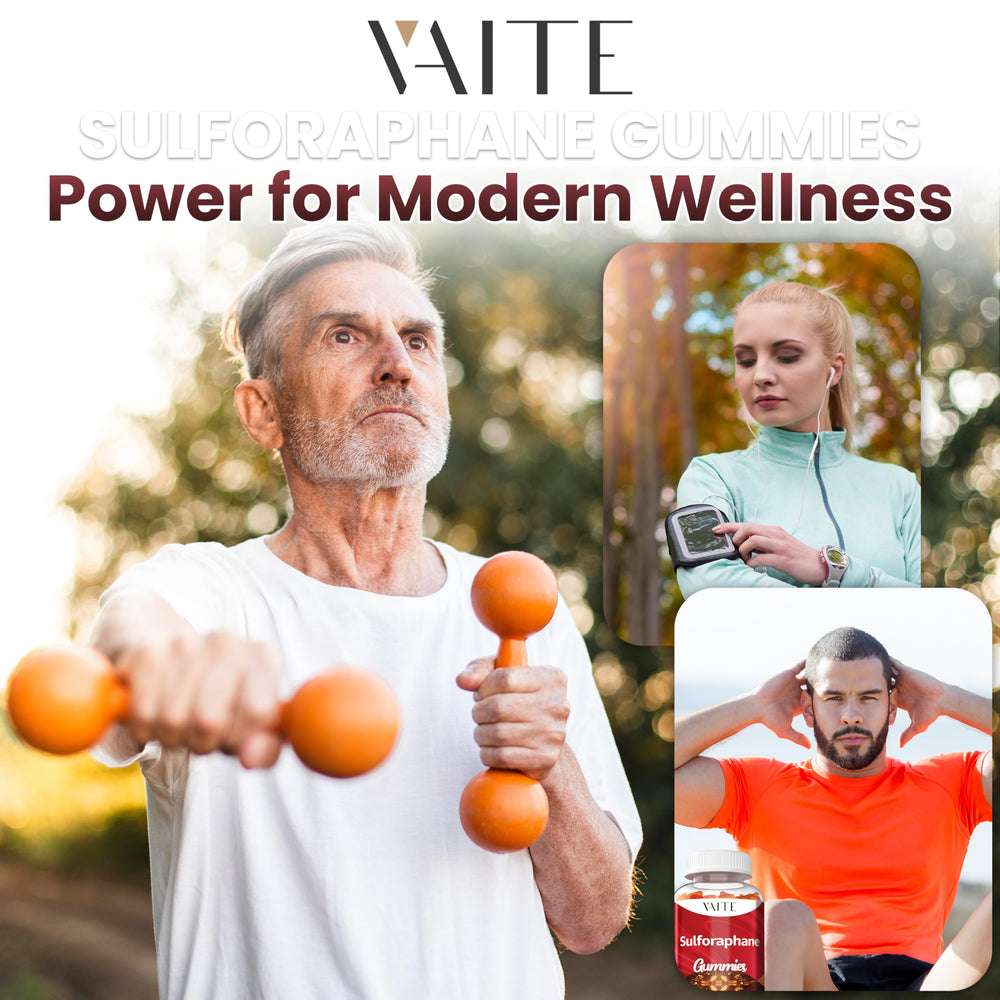 Morning routine with VAITE gummy supplement for daily antioxidant support.