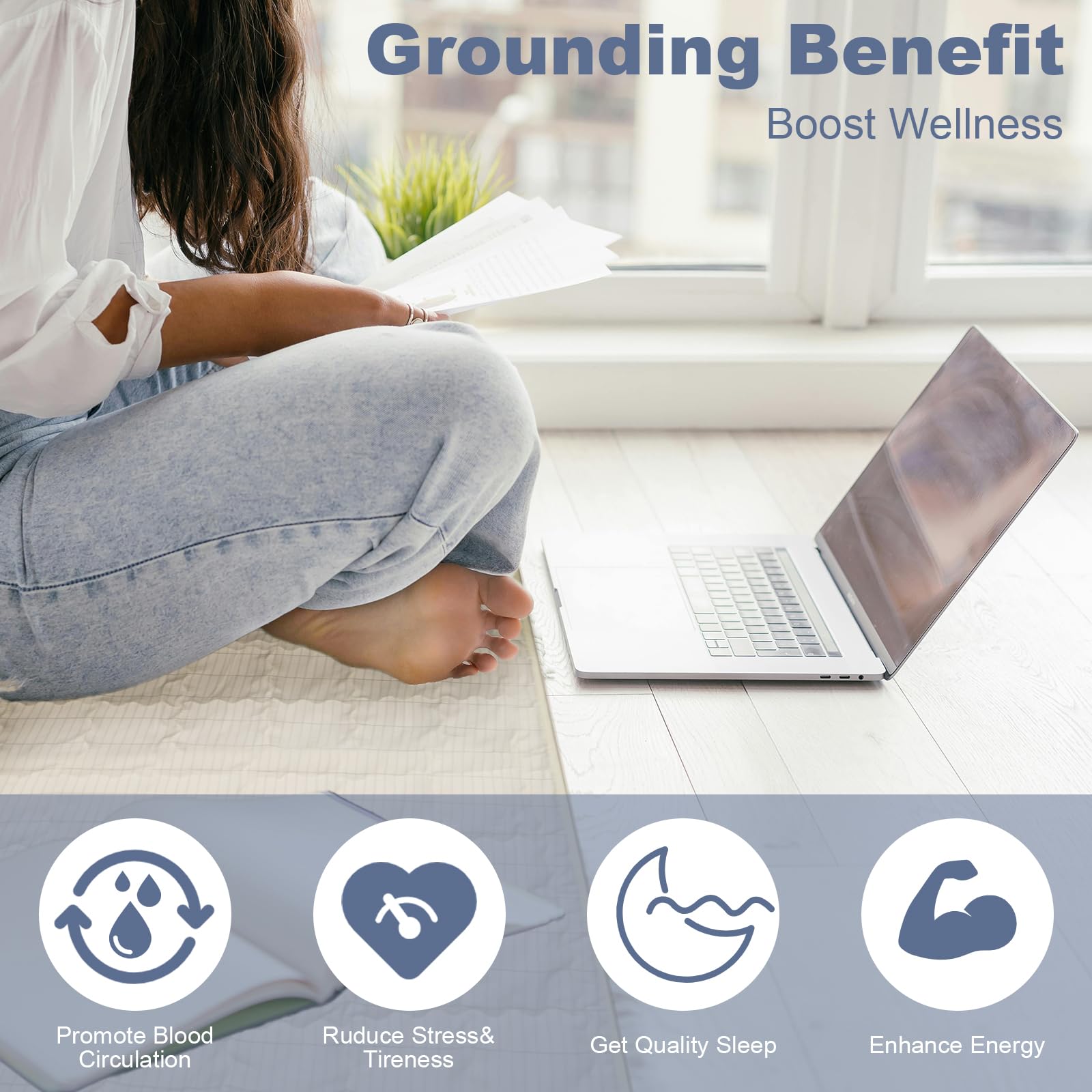 VAJOOCLL cream grounding mat beside bed for nighttime comfort.