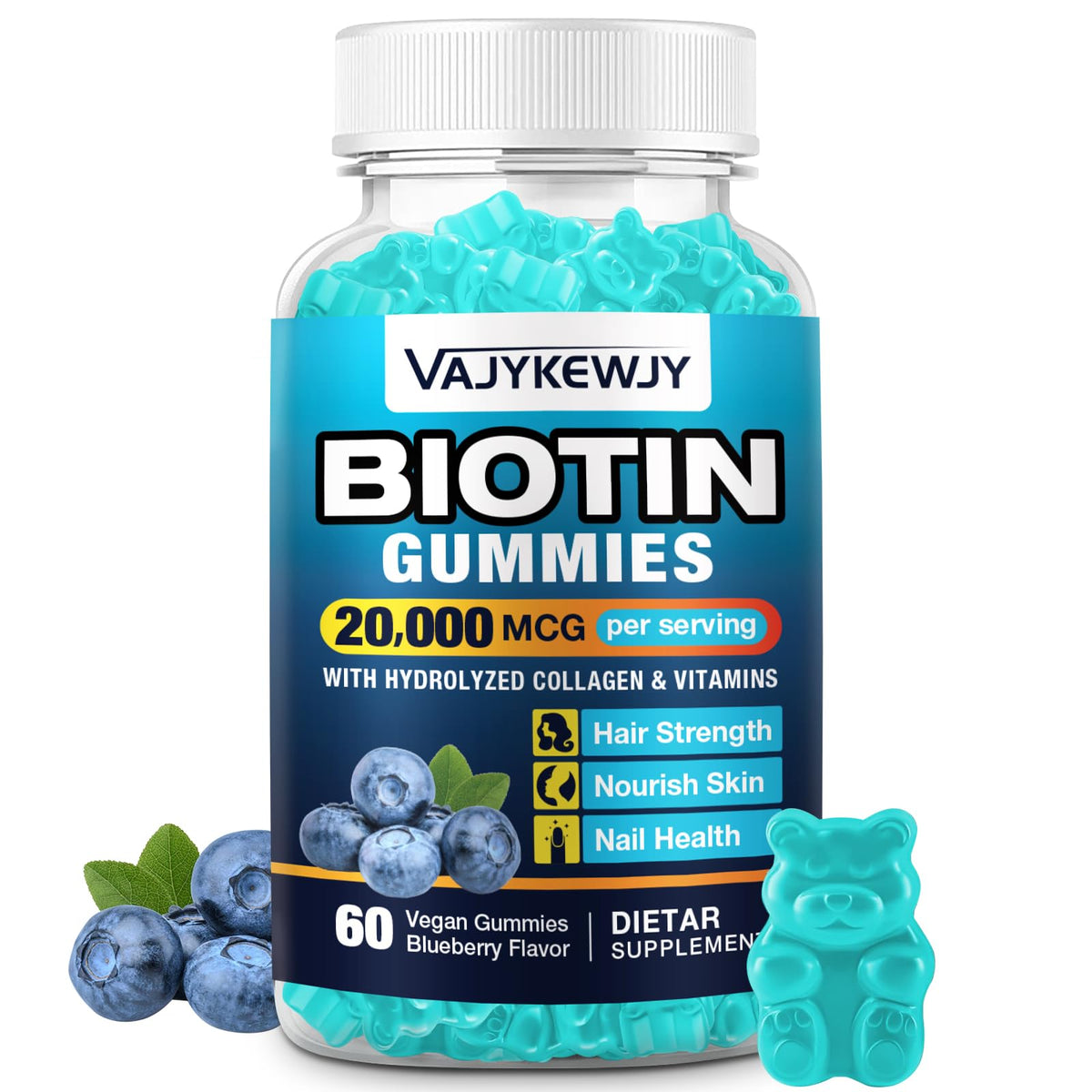 VAJYKEWJY Biotin Gummies bottle pour supports daily hair and nail care