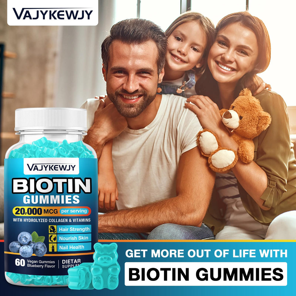 VAJYKEWJY Biotin Gummies hand-held packaging display for on-the-go use