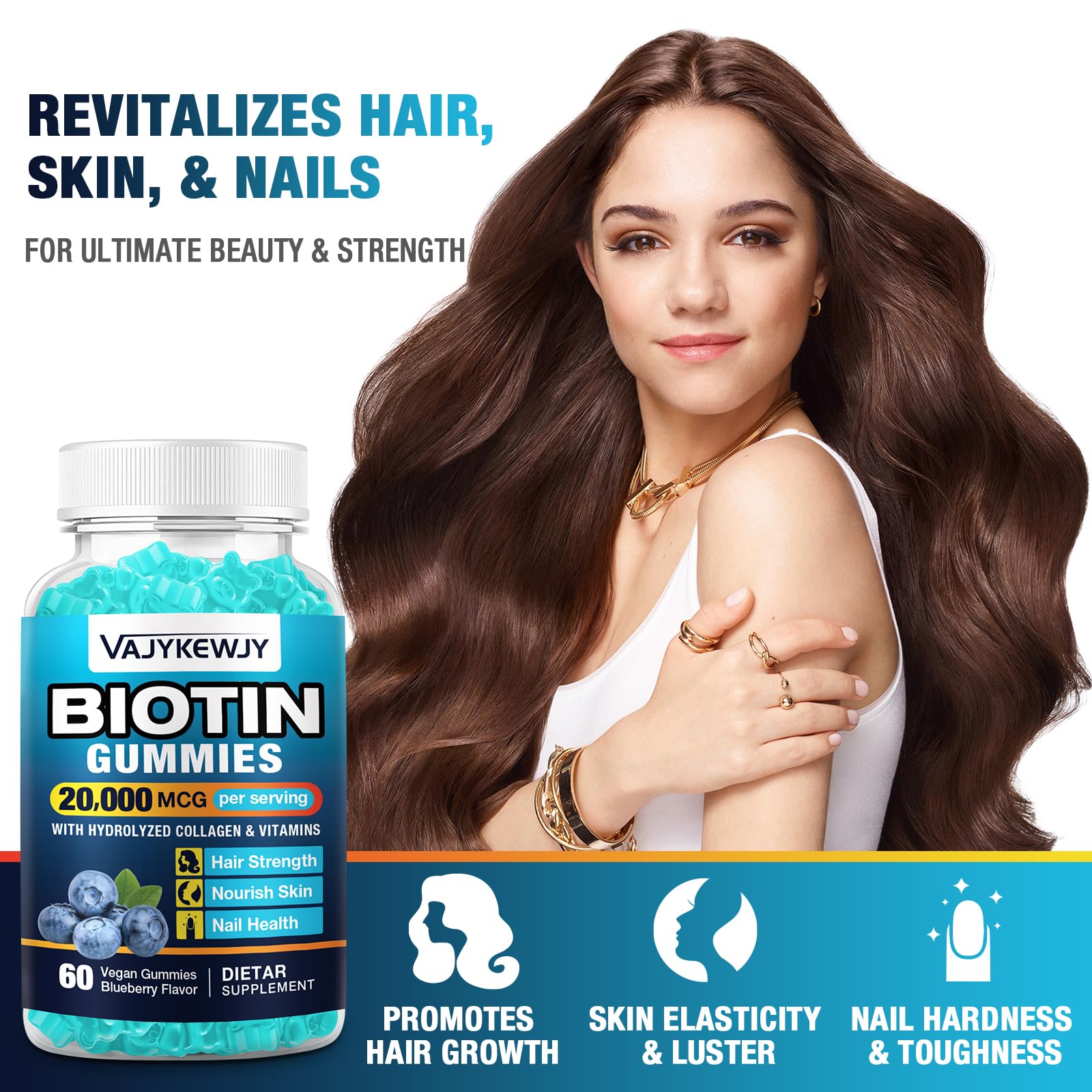 VAJYKEWJY Biotin Gummies serving graphic for 60-count bottles